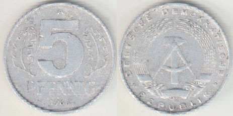 1968 East Germany 5 Pfennig A008596